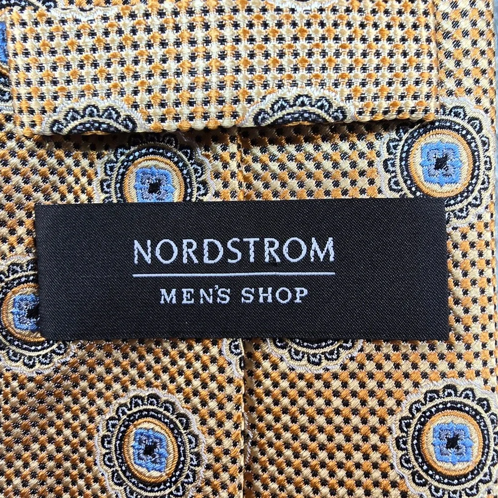 Nordstrom Silk Neck Tie Mens Yellow Geometric Medallion Workwear Office Preppy